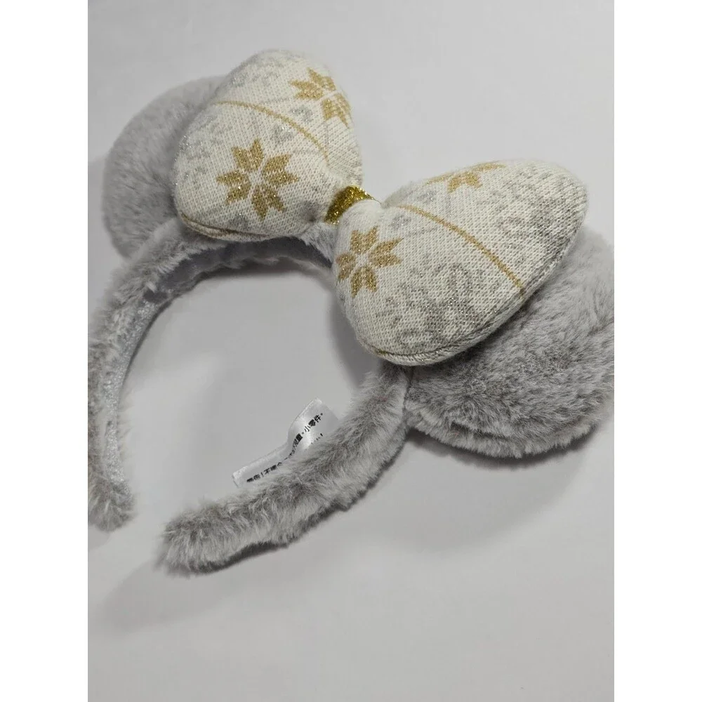 2020 Disney Christmas Winter Holiday Fuzzy Silver Gold Minnie Ears Headband - Picture 6 of 6